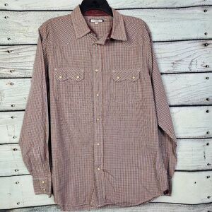 Old Navy Men’s Medium Plaid Button Up Long Sleeve Shirt Red Blue Yellow 100% Cot